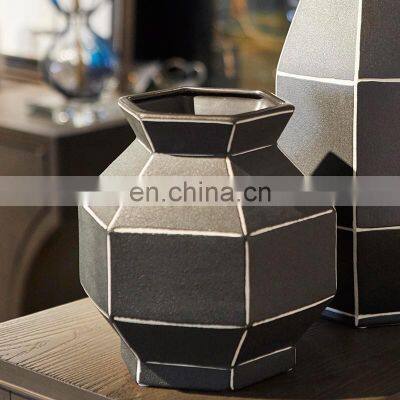 Modern Minimalist Ceramic Art Porcelain Matt Black Vase For Home Decoration photo-2