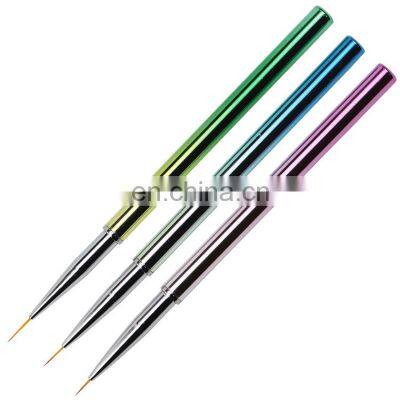 Wholesale Rainbow Mental Handle Customizable Logo Fine Thin Nylon Hair Nail Art Liner Brush Set