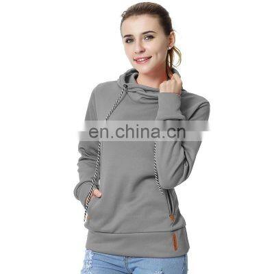 Wholesale Custom Women's Hooded Sweater Long Sleeve Casual Loose Sports Pure Color Hoodie Casual and Comfortable photo-2