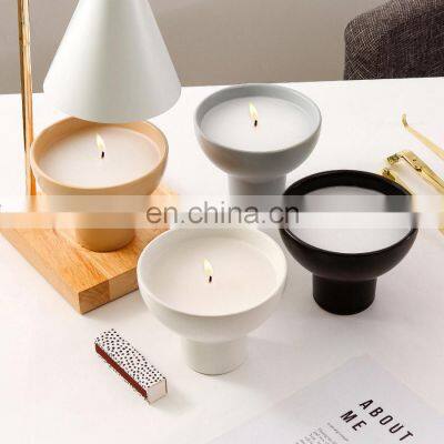 Nordic Ins Luxury Candle Jars Khakki Grey Black White Matte Ceramic Candle Cup Candle Holders For Home Decor