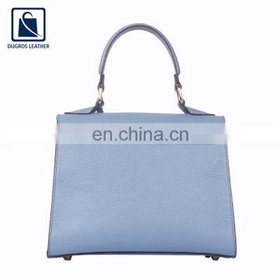 Nickel Fittings Polyester Lining Material With Matching Stitching Zip Closure Women Genuine Leather Handbag