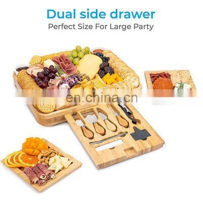 Square Wood Cheese Plate Charcuterie Board Set Magnetic Slide-Out Drawers With Knife Set photo-5