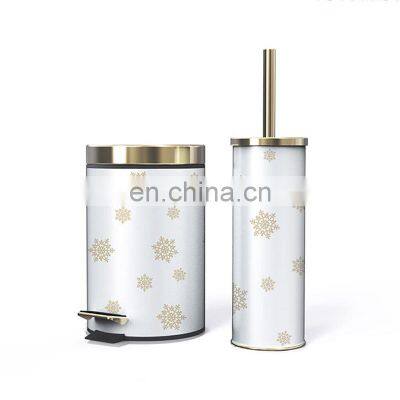 Christmas Series Bathroom Accessories 5 Pieces Pedal Bin Toilet Brush Holder Toilet Roller Xmas Tree Snowflake Printing