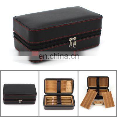 Manufacturer 6 Count Black Leather High Gross Small Wood Cigar Packing Box Travel Case Humidor photo-3