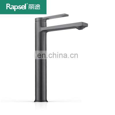 cheap Price Polished Black And Chrome Single Handle Long Neck Basin Faucets Hot And Cold Water Tap