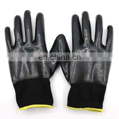 Construction Waterproof Industrial Black Nitrile Smooth Coated  Oilfield Resistant Safety Working Gloves