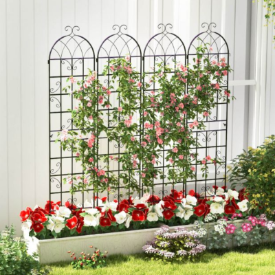 Elegant Landscaping Wrought Iron Garden Fence | Modern Privacy Screen with Trellis
