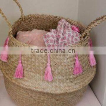 High quality best selling eco-friendly Natural seagrass storage basket with pink color from Vietnam