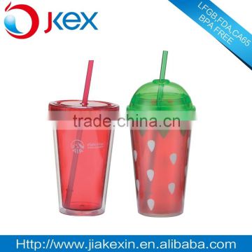 16OZ Reusable plastic water tumbler with straw