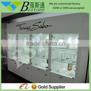 Trend furniture thin glass MDF wall display showcase for jewelry