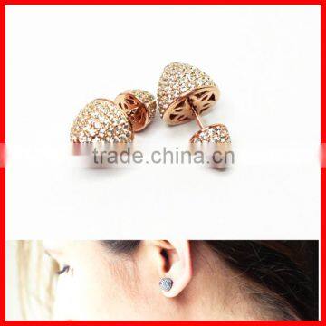 high quality rose gold micro pave cz double sided bullet golden earring designs for women