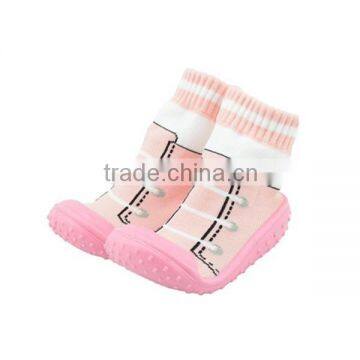 Custom best kids shoelace jacquard baby socks rubber soles