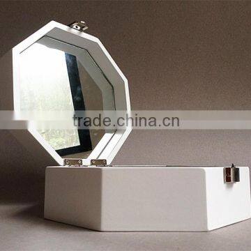 Wholesale New Design Wood Box White Hexagon Mirror Jewelry Case photo-3