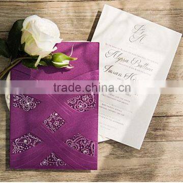 Elegant & glamorous purple laser cut wedding invitations with silk hot stamping