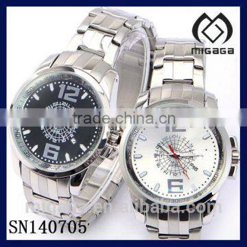 fashion quartz watches stainless steel case and strap*24 hours index display stainless steel quartz watch