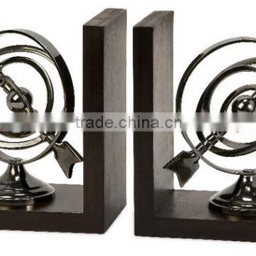 Elegant Silver Chrome Finish Bookends, Metal and Wood Bookends