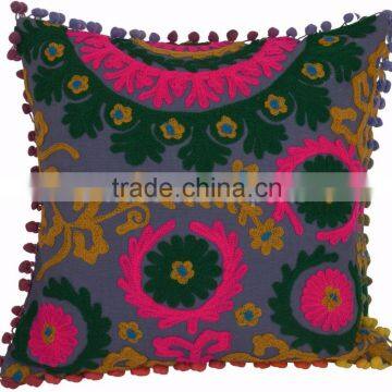 Pom Pom Cushion Suzani Pillows Indian Embroidered Cushion Cover Decorative Throw Pillowcases