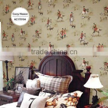 Stock Printing Non Woven Wallpaper, Vivid Blue Cartoon Horses Wall Paper for Boys Room , Nice Wall Sticker Wholesale photo-3