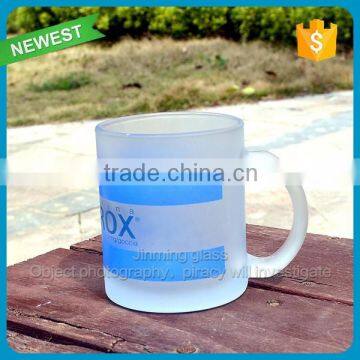 Hot sale unquie frosted dinking mug glass with handle wholesale printing logo frosted glass cup