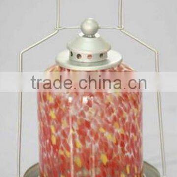 red metal mosaic birdfeeder