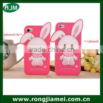 Cute silicone case for iphone 5 with 3d animal design hot pink color