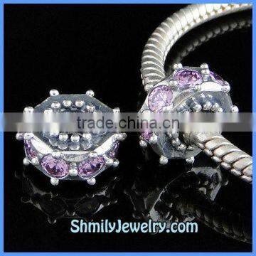 Wholesale Sterling Silver Spacer Beads With Crystals Pink Color BCZ28