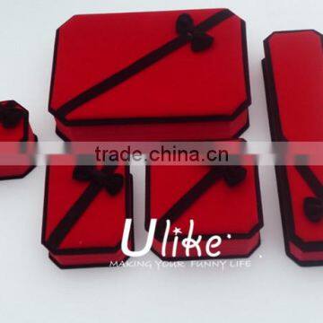 velvet red jewelry ring gift box with bowknot ring jewelry box velvet double ring box                        
                                                Quality Choice