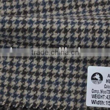 Hot sell high quality brown wool viscos blend polyester hounds tooth woolen fabric for fall and winter coats