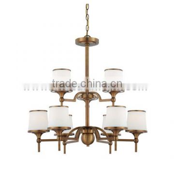 UL Listed 9 Lights Modern And Classic Project Guangdong Chandelier Light Brass Finish And With Glass Shade C80558