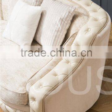 Living Room Classical French Furniture Fabric Button Beige Corner Sofa AL043