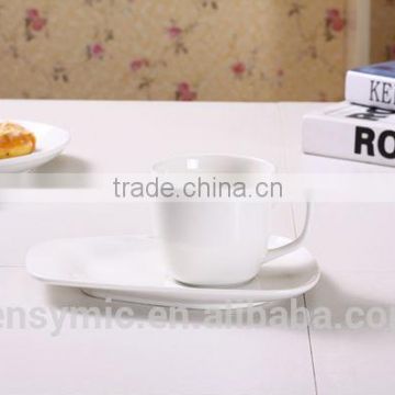 T00217 big handle white porcelain tea cup with saucer