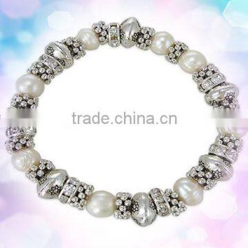 Fashion Snow Beads and Stone Bracelet Silver with Freshwater Pearl Bracelet for women