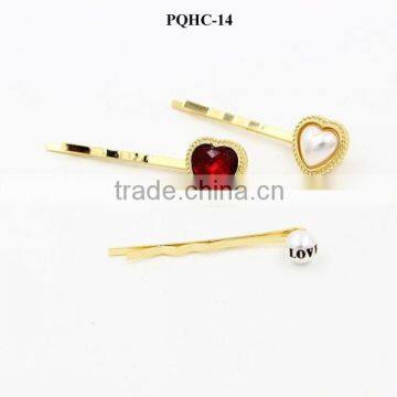 2015 New arrival fashionable cute pearl heart metal hairpin love hair jewelry