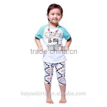 2016 kaiya summer kids girls printed and enbrodery designs t-shirt and pant