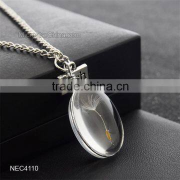 Oval Shape Glass Pendant Necklace Dandelion Wish Necklace