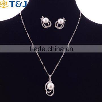 Amazing Price 925 Sterling Silver Jewelry Sets Simulated Pearl Pendant Earrings Jewellry Set for Women White Rhinestone Earing