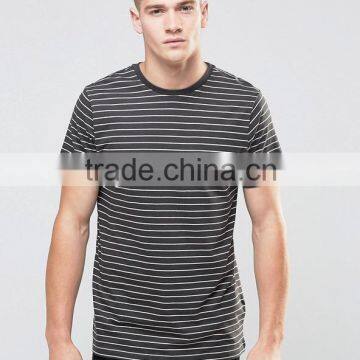 Cotton spandex short sleeve o neck plain men black and white stripe t-shirt