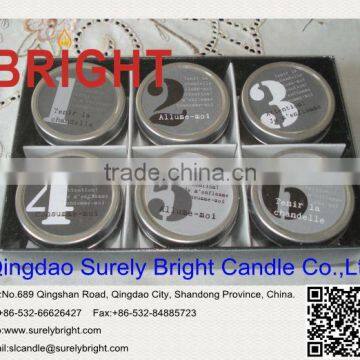 holiday travering wood wick tin candles/outdoor tin candles