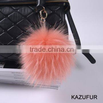 Dyed white raccoon fur pompom keychain/big fur pompoms bag charm for girls KZ160076