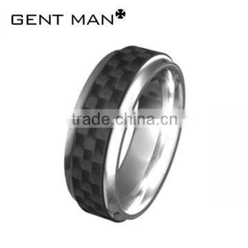 Latest Gold Finger Ring Designs Carbon Fiber Stainless Steel Ring With CZ photo-4