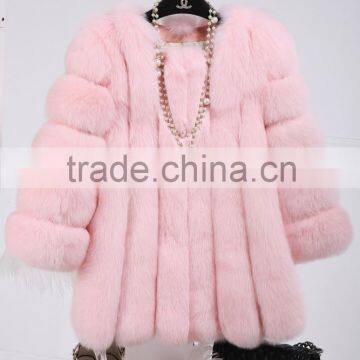 Factory Direct Sale Short Korean Style Real Pink Fox Fur Coat for Fashion Girls