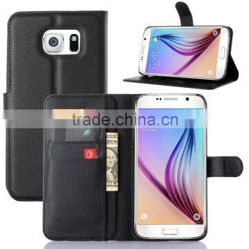 Factory Price Lichee Leather Pouch Wallet Case Folio Stand Cover for Samsung GALAXY S7 Plus