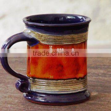 Pottery Mug Wheel Thrown, Earthen Mug, Blue and Orange Mug photo-2
