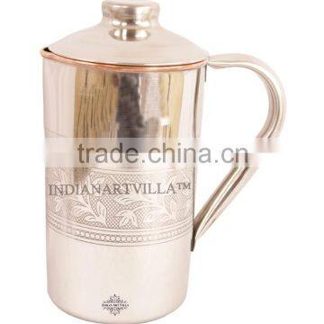 IndianArtVilla Handmade Designer Steel Copper Jug Pitcher with Lid 1600 ML - Storage Drinking Water Home Hotel Restaurant