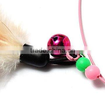 Aimigou NEW Steel Wire Kitten Cat Toy Feather Rod Teaser Bell Play Pet Dangler Wand