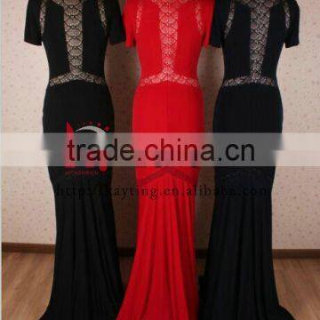 Simple Short Sleeve Spandex Cotton Mermaid Evening Long Dress photo-5