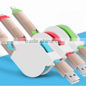 1M Retractable 2 in 1 Micro USB Data Sync Charging Charger Cable Combo