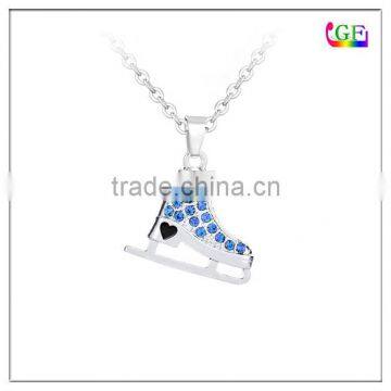 Ice shoe Figure Skate Crystal 3D Pendant Necklace