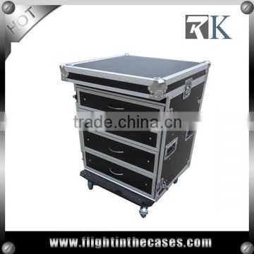 Drawer Flight Case with Side Desk and Casters, 4 Drawers