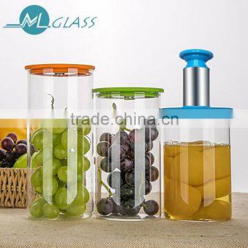 Borosilicate glass jars with wood lid with vacuum pump QM3369